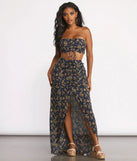 Ditsy Floral Ruched High Slit Maxi Skirt