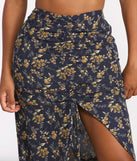 Ditsy Floral Ruched High Slit Maxi Skirt