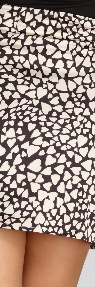 Heart It Printed Satin Mini Skirt