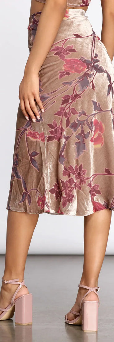 Velvet Floral Burnout Midi Skirt