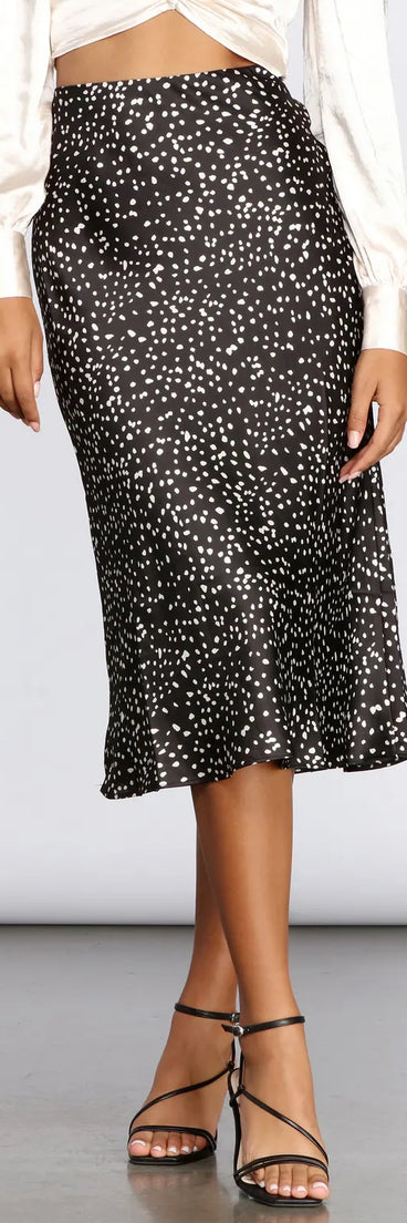 Spotted Satin Flared Midi Skirt
