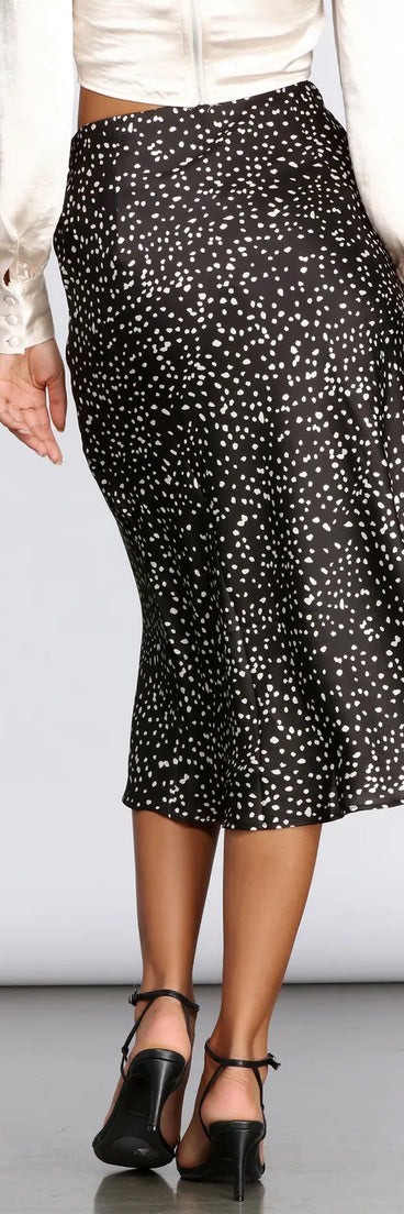 Spotted Satin Flared Midi Skirt