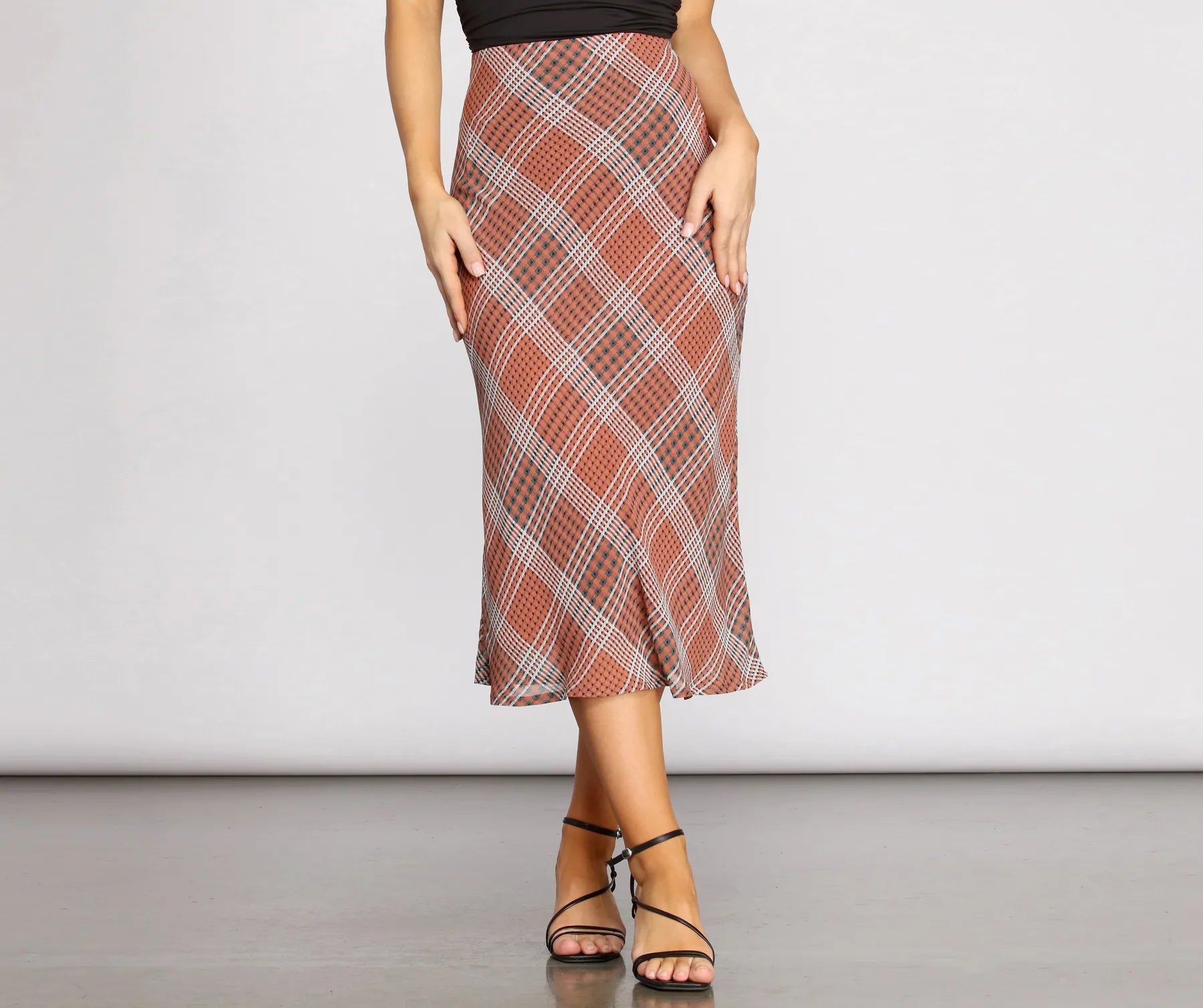Plaid Chiffon Midi Skirt | Windsor