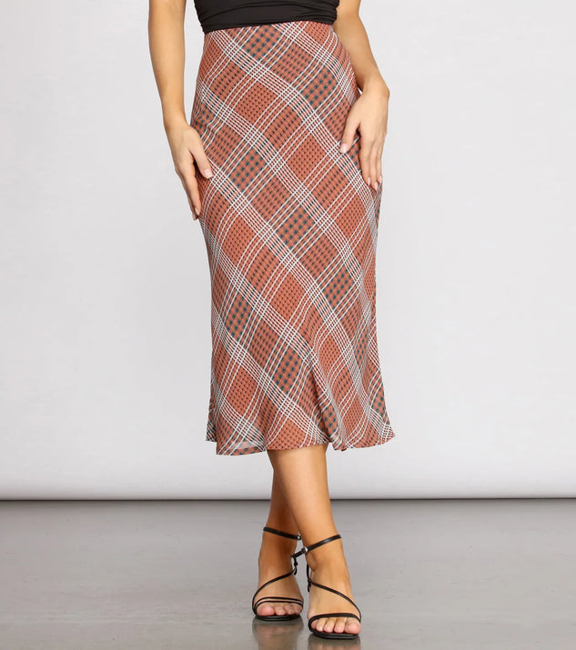 Plaid Chiffon Midi Skirt