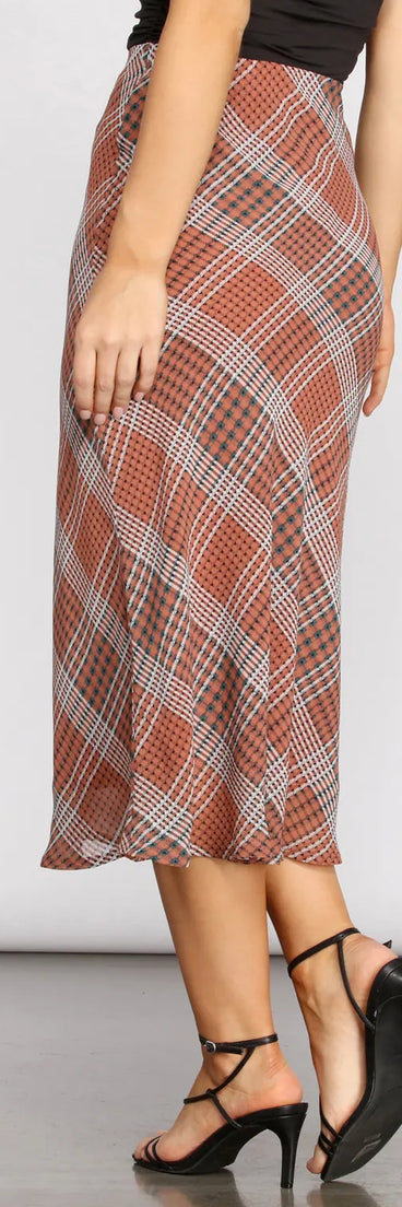 Plaid Chiffon Midi Skirt