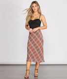 Plaid Chiffon Midi Skirt