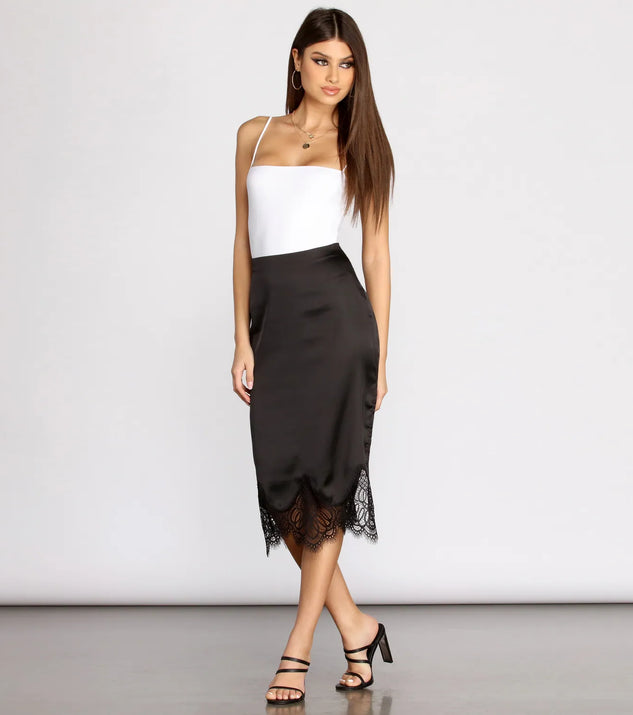 Satin and Lace Midi Skirt | Windsor