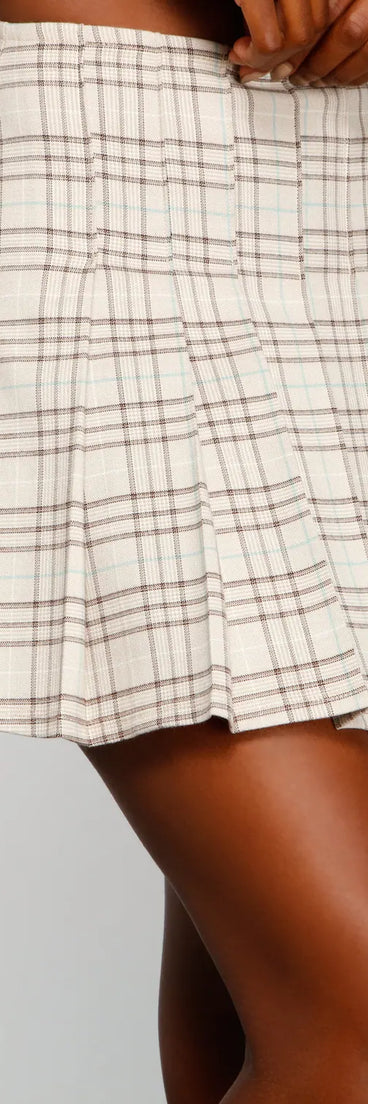 Preppy Glam Pleated Plaid Mini Skirt