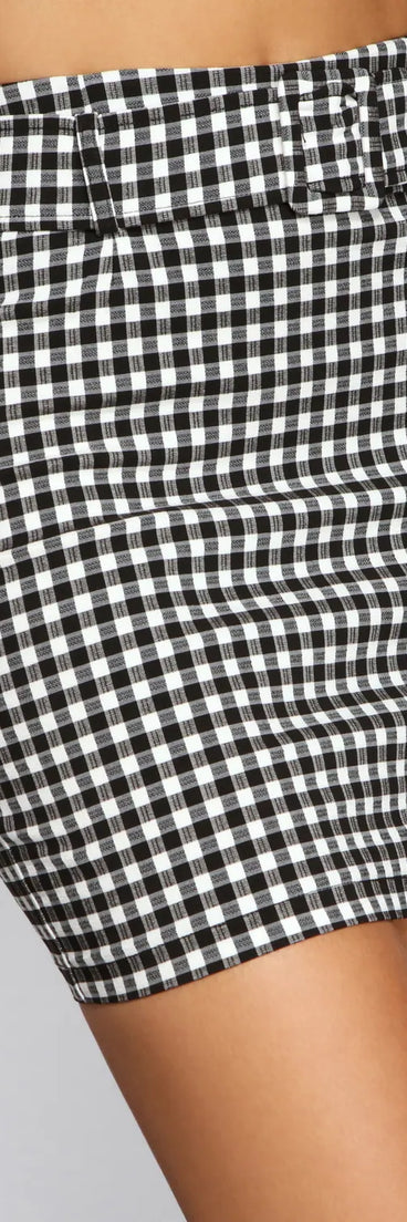 Gingham Glam Belted Mini Skirt