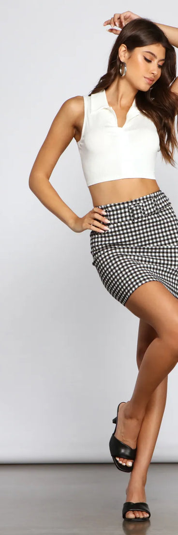 Gingham Glam Belted Mini Skirt
