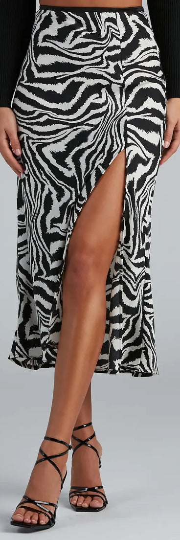 So Sleek Satin Zebra Midi Skirt