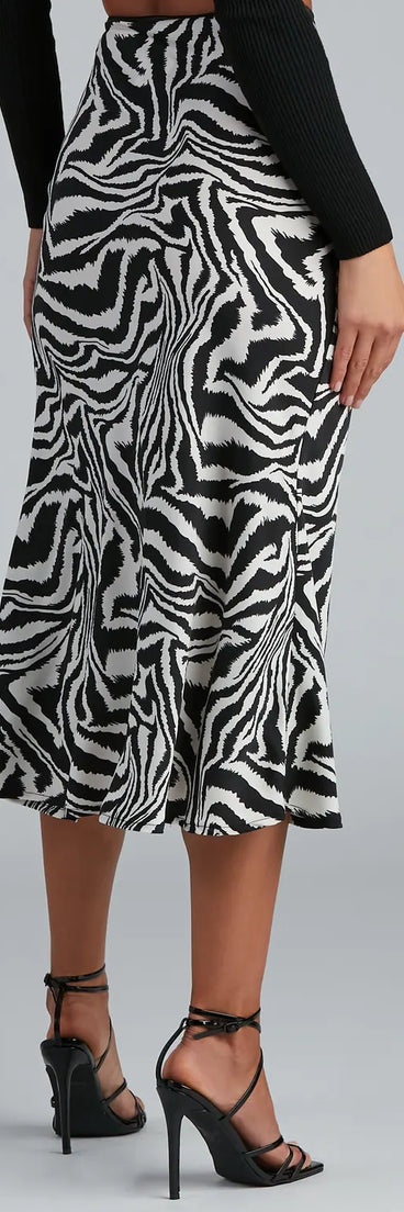 So Sleek Satin Zebra Midi Skirt