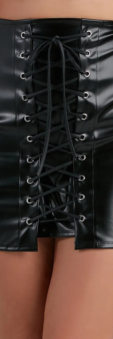 All Night Lace-Up Mini Skirt