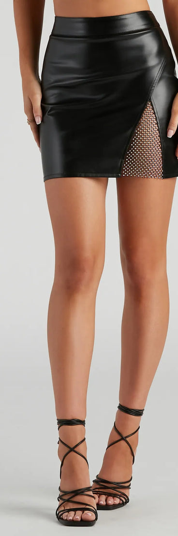 Glitz Bae Rhine Fishnet Faux Leather Skirt