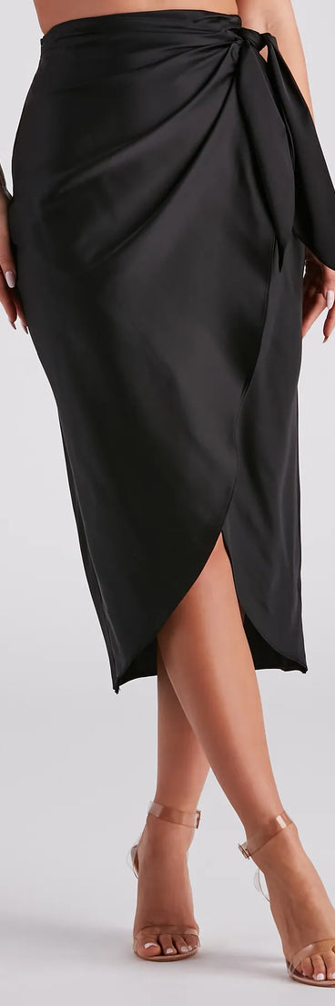 Ode To Elegance Satin Tie Midi Skirt