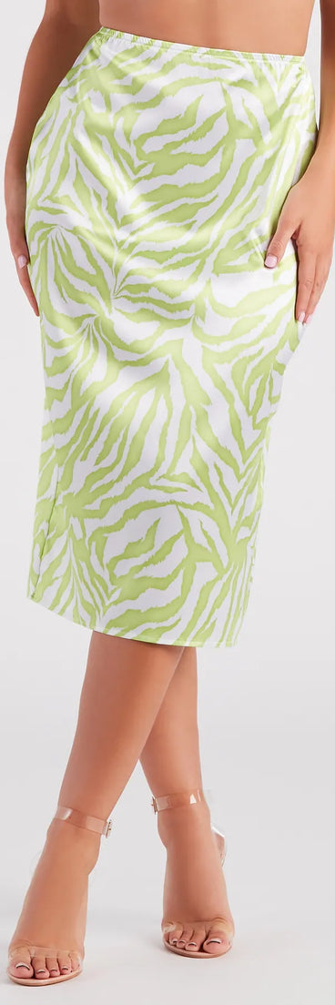 Call Of The Wild Satin Zebra Midi Skirt