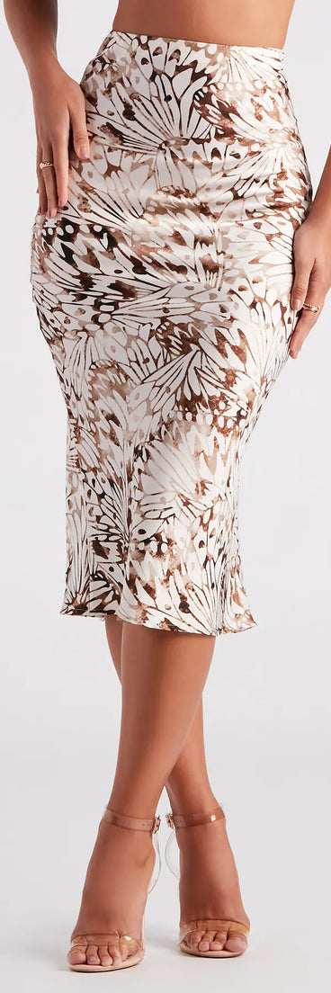 Fly By Satin Butterfly Midi Skirt