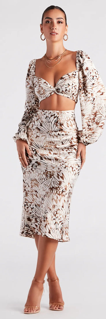 Fly By Satin Butterfly Midi Skirt