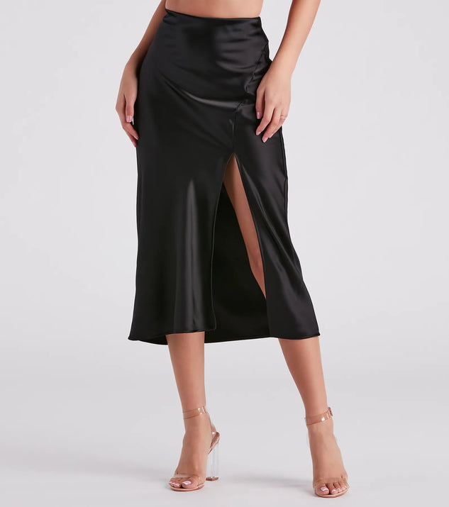Scene Stealer High Slit Satin Midi Skirt | Windsor