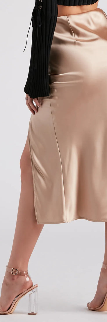 Scene Stealer High Slit Satin Midi Skirt