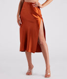 Lavish Life Satin Slit Midi Skirt
