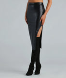 Keep It Tight Faux Leather Slit Midi Skirt