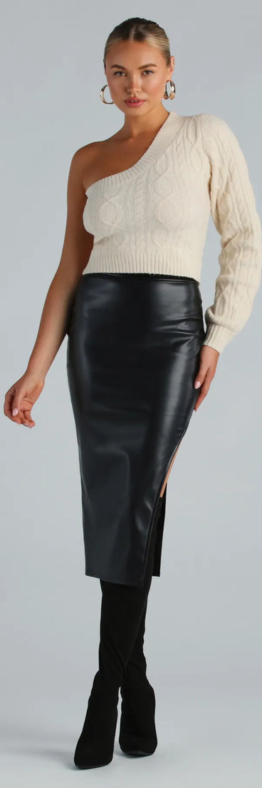 Keep It Tight Faux Leather Slit Midi Skirt
