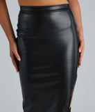 Keep It Tight Faux Leather Slit Midi Skirt