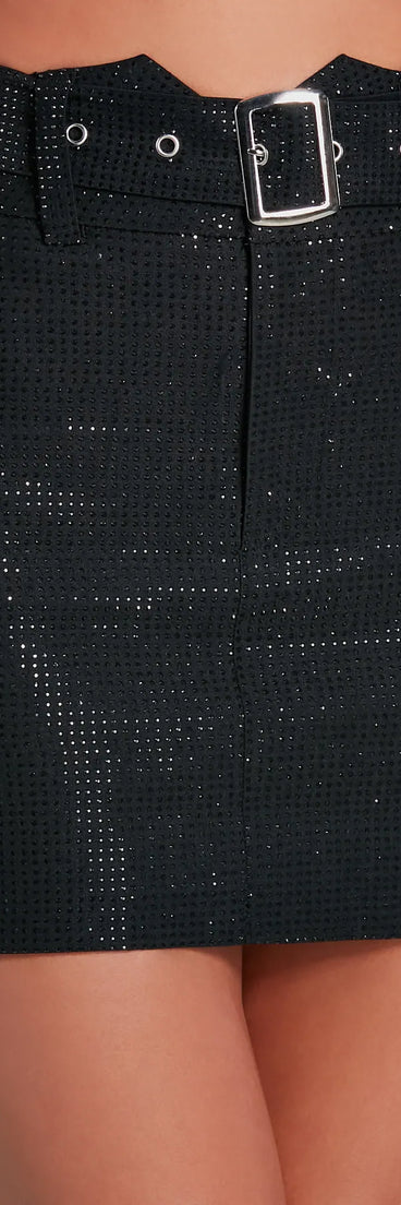 Minifalda con cinturón y diamantes de imitación tipo brillo