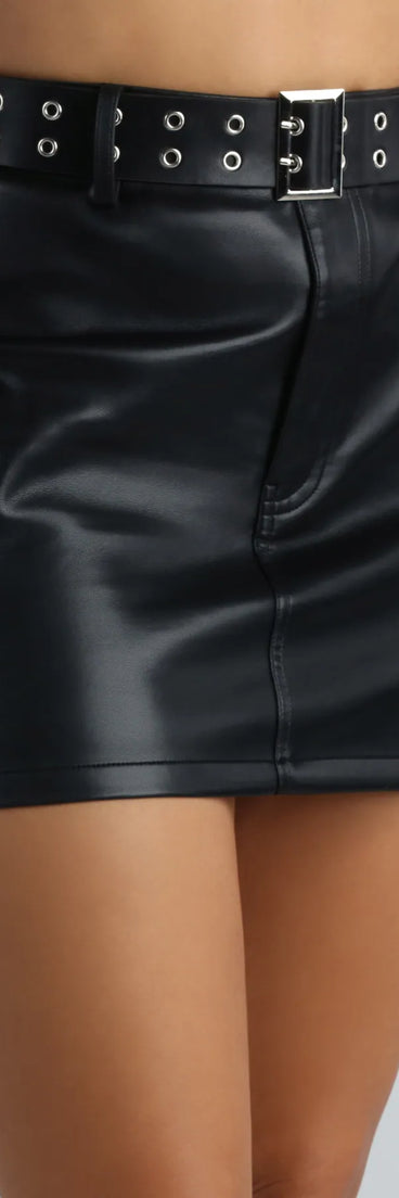 Buckle Up Faux Leather Cargo Mini Skirt