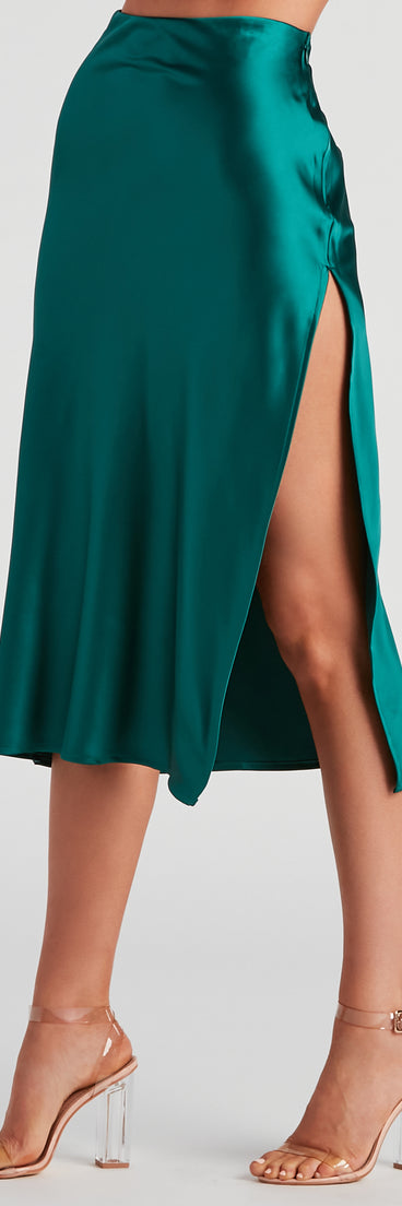 Lavish Life Satin Slit Midi Skirt