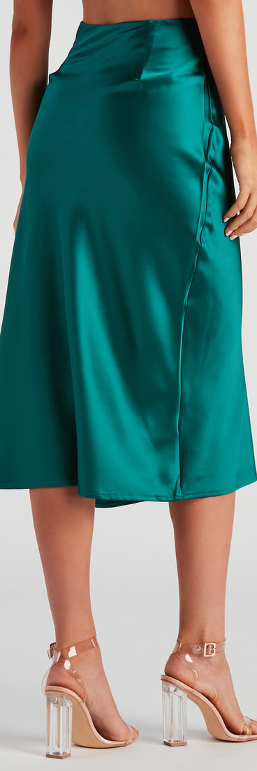 Lavish Life Satin Slit Midi Skirt