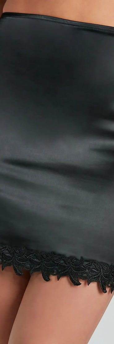 Double Take Worthy Satin Applique Mini Skirt