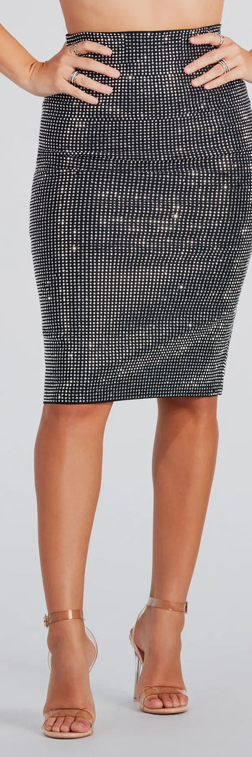 Striking Glamour Rhinestone Bodycon Midi Skirt