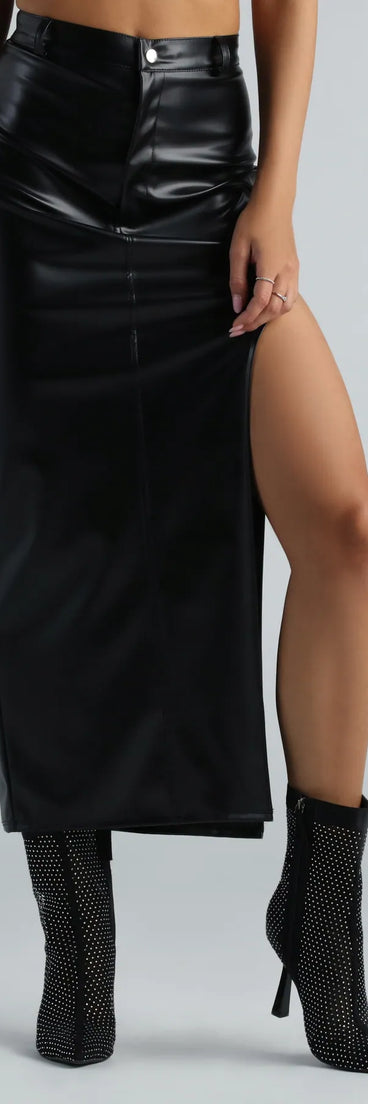 Walk The Walk Faux Leather High-Rise Midi Skirt