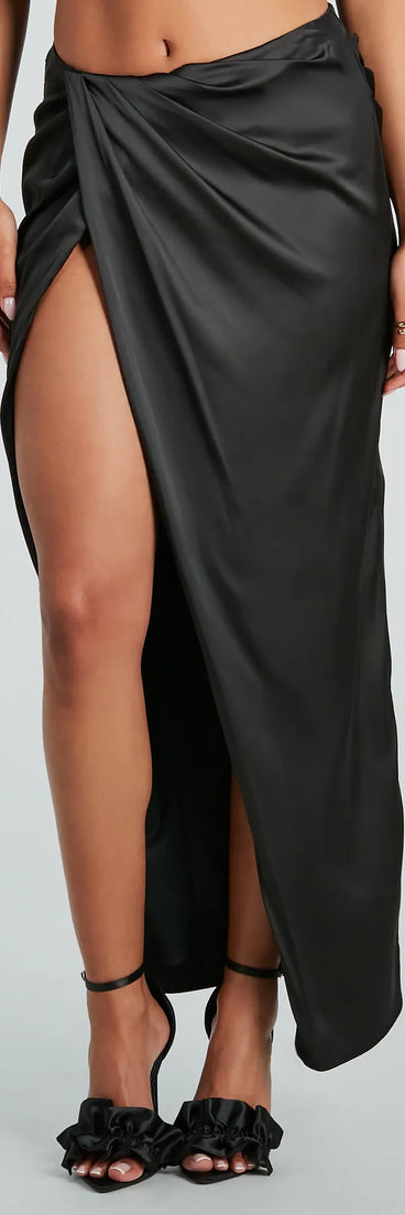 Gorgeous Impression High Slit Satin Midi Skirt