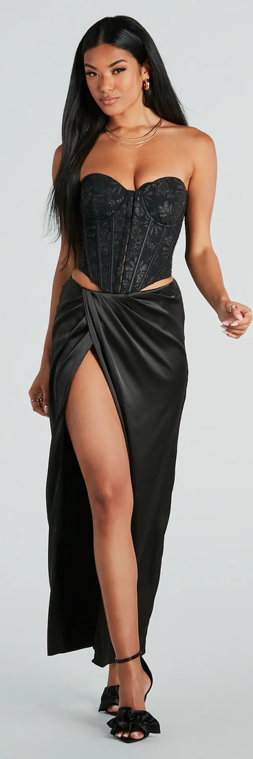 Gorgeous Impression High Slit Satin Midi Skirt