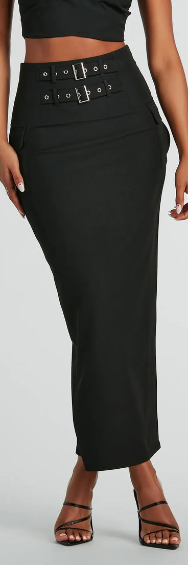 Major Baddie High Waist Belted Woven Maxi Skirt