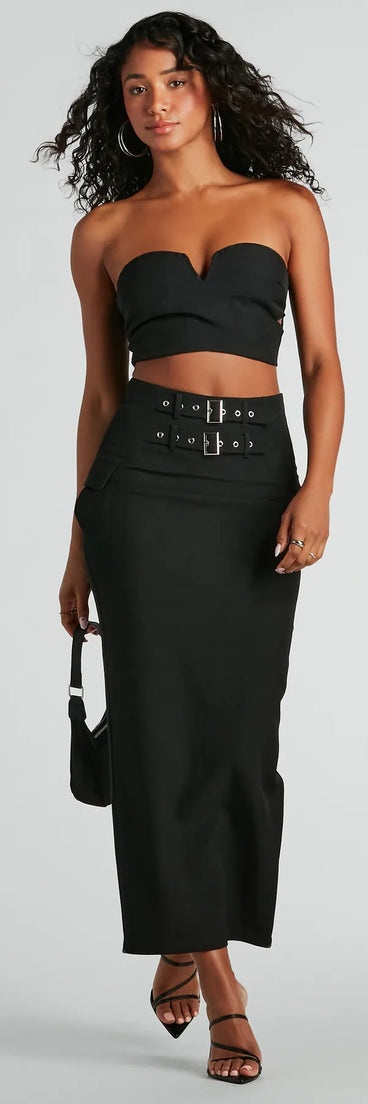 Major Baddie High Waist Belted Woven Maxi Skirt