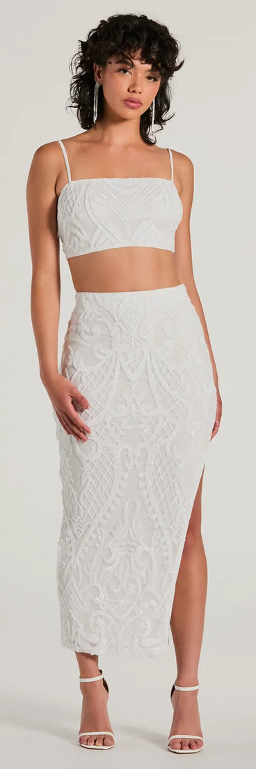 Let It Shine Sequin High Slit Midi Skirt