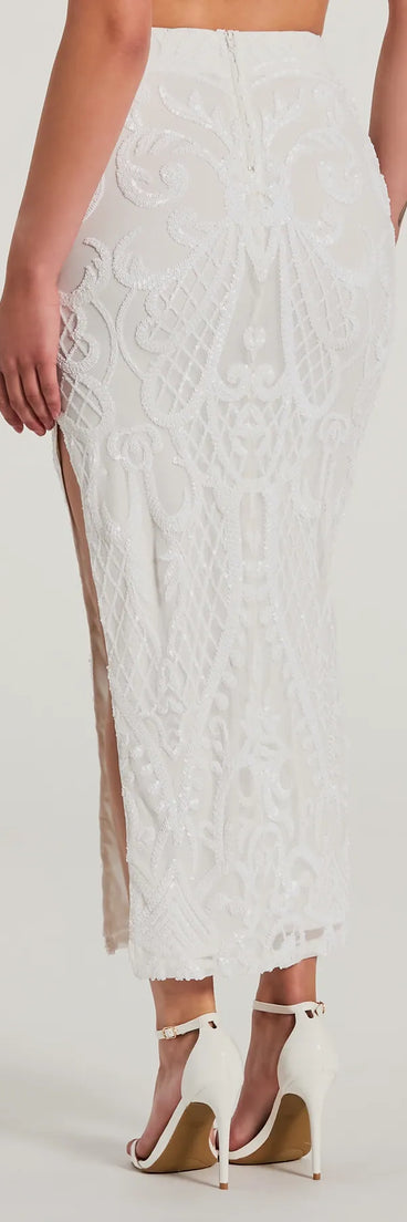 Let It Shine Sequin High Slit Midi Skirt