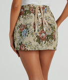 Playful Distraction Lace-Up Tapestry Mini Skirt