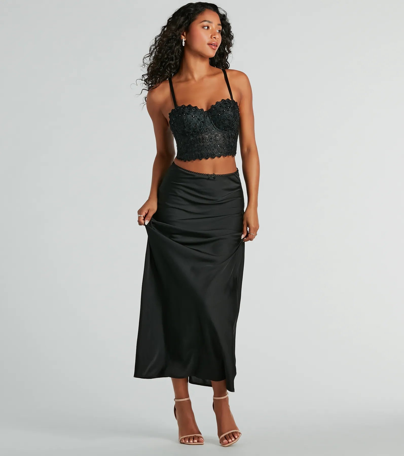 スカート frangant Tie satin skirt BLK Tie satin skirt BLK | FRANGANT