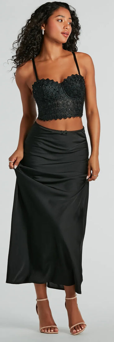 Beyond Classy High-Rise Bow Satin Maxi Skirt