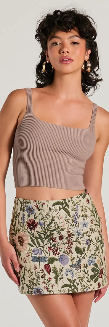 Striking Bliss High-Rise Floral Tapestry Mini Skirt
