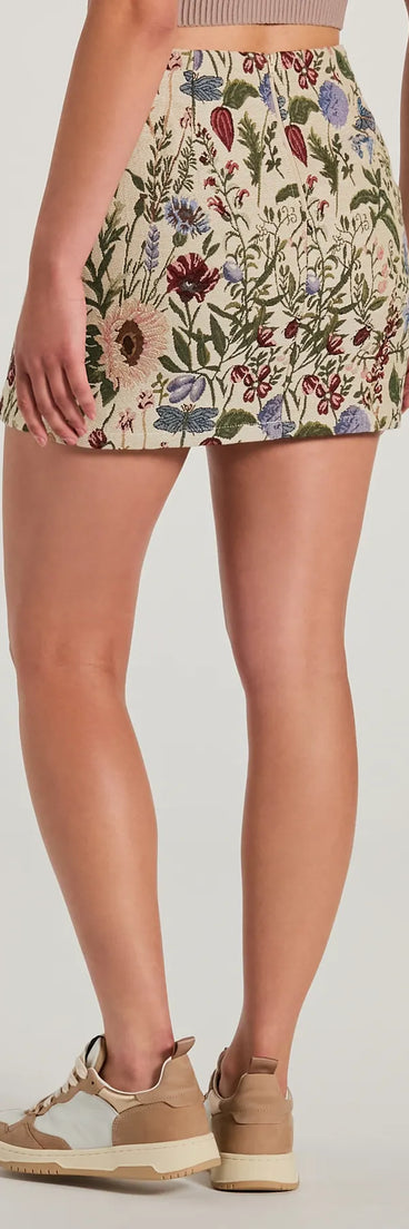Striking Bliss High-Rise Floral Tapestry Mini Skirt
