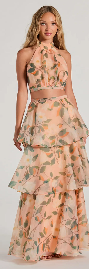 Gorgeous Perfection Ruffled Floral Chiffon Maxi Skirt