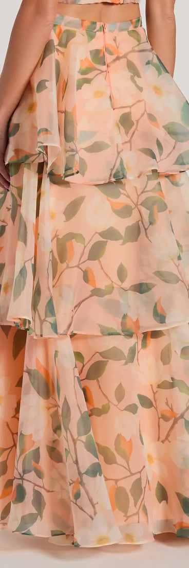 Gorgeous Perfection Ruffled Floral Chiffon Maxi Skirt