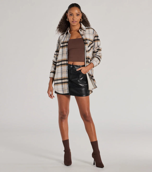 The Sleek Edge Faux Leather Mini Skirt in black is an elevated pick for your best outfit yet, effortlessly delivering a polished look that's sure to turn heads at any celebration.
