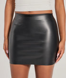 Create bold, fashion-forward looks for spring or summer with the Sultry Sleek Faux Leather Bodycon Mini Skirt in black, a must-have piece from Windsor’s collection of stylish bottoms for women.